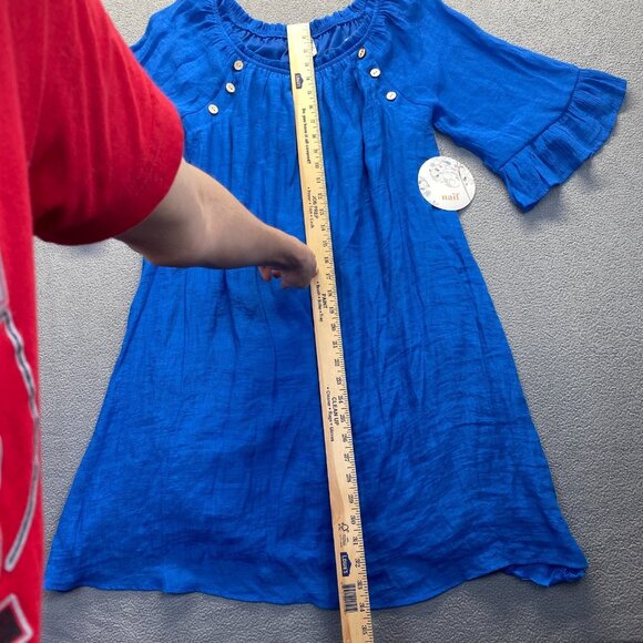 Anthropologie NAÏF Rayon Blend Shift Dress Lined Boat Neck Raglan Sleeve Blue M - Picture 5 of 12